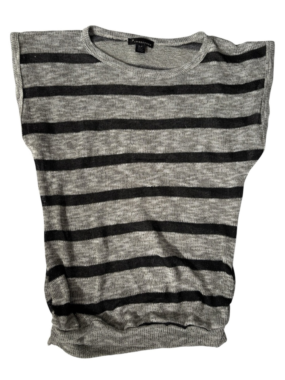 Twenty One Gray Black Striped Knit Top Small Cap Sleeve Casual - Picture 10 of 13